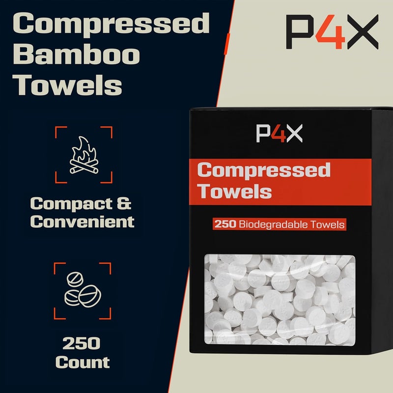 PREPARED4X Compressed Towel Tablets - 100% Bamboo Camping Toilet Paper Tablets, Great for Hiking, Travel and Backpacking - Disposable Washcloths, Body Wipes, Paper Towel Coin Tissue - 100/250/500 Pack - Image 2